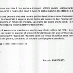 Lettera di solidarietà da Antonio Anastasio (rappresentante dei cittadini di Ardea)